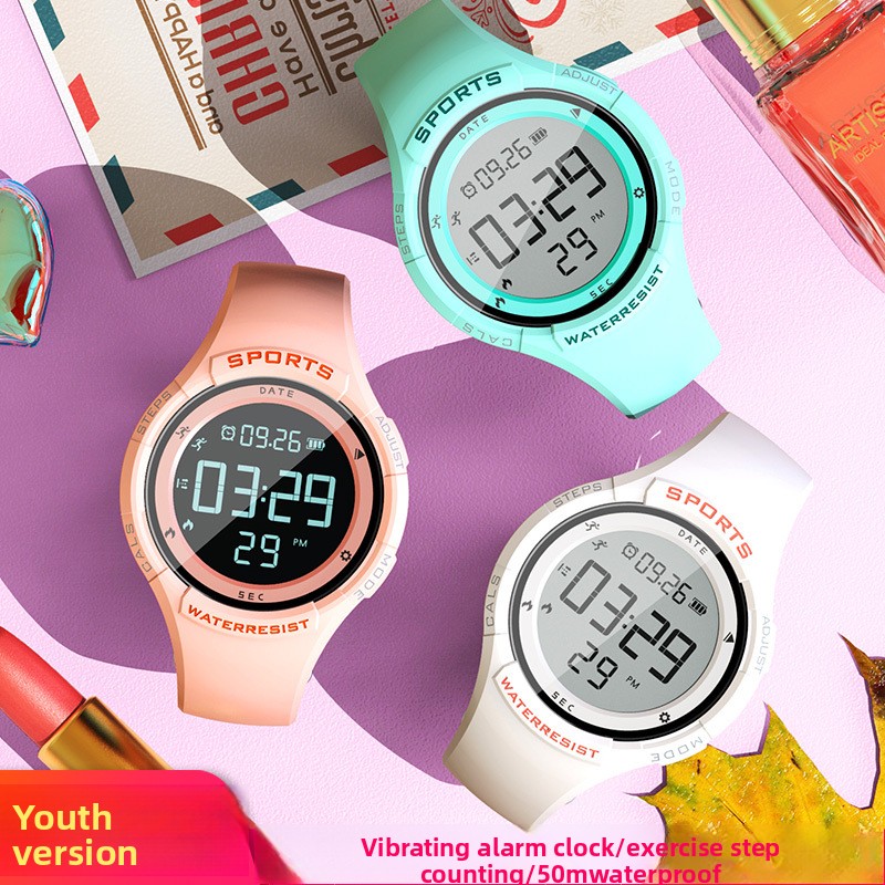Running Watch - 2026年新作シリコン防水LED腕時計、学生向け、水泳、アウトドアランニング、ナイトライト、歩数計、子供向けギフト