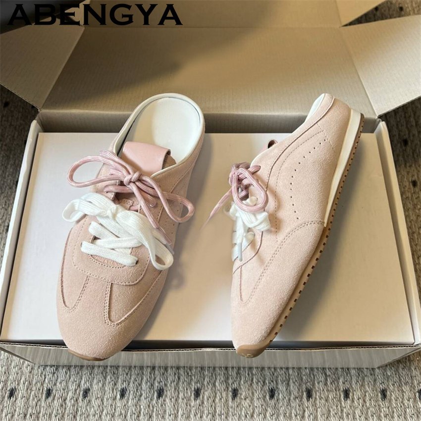 Running Shoes Women - 女性のレースアップカジュアルフラットスリッパ夏通気性快適ランニングスリッパオックスフォードボトムレーススニーカーシューズ Mujer