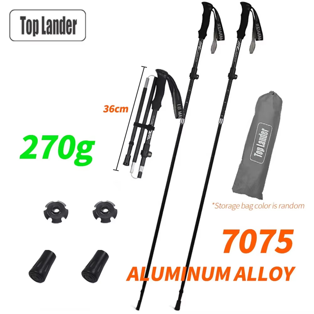 Trekking Pole Carbon - 折りたたみ式トレッキングポール 7075アルミニウム 超軽量 調整可能 ハイキング ウォーキングスティック