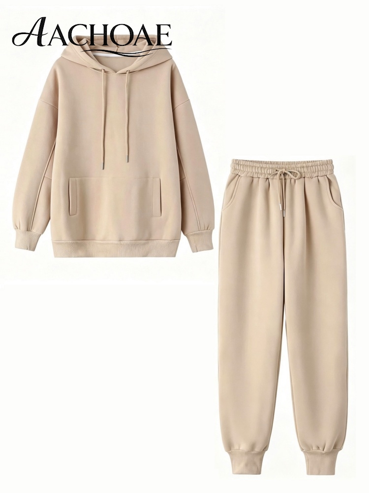 Joggers Pants - AACHOAE レディース トラックスーツ フード付きスウェットシャツとジョガーパンツセット カジュアルフリース ツーピースセット
