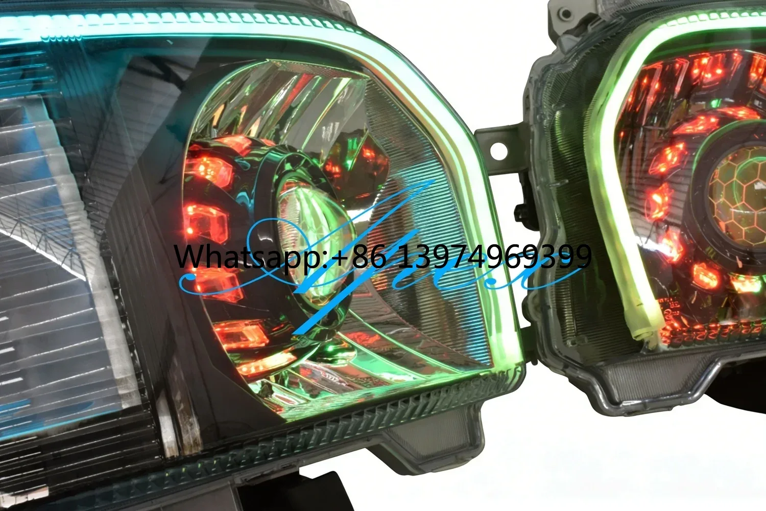 Running Headlamp - ハイエースバス KDH200用 LEDヘッドライトアセンブリ、KDH200用、ブラックLED、RGBヘッドランプ部品