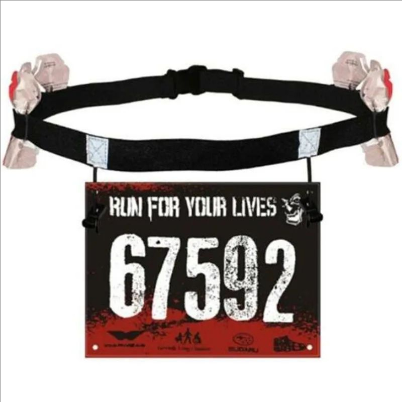 Race Bib - ランニングレースナンバーベルトウエストパックビブホルダートライアスロンマラソンサイクリングモーター用6ジェルループ付きフィットネススポーツアクセサリー