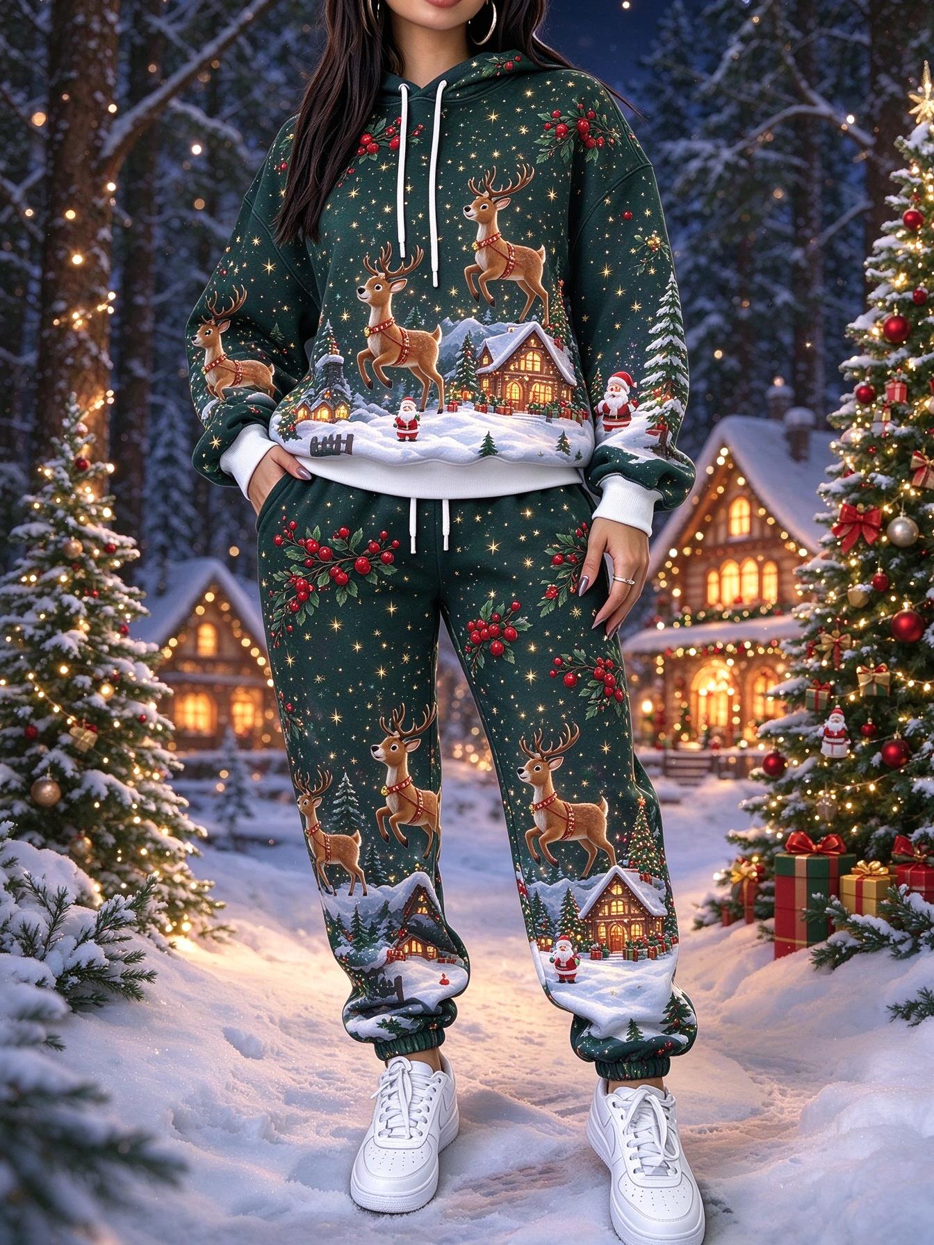 レディース クリスマス 2点セット トラックスーツ。トナカイ - Joggers Pants のレビューと価格