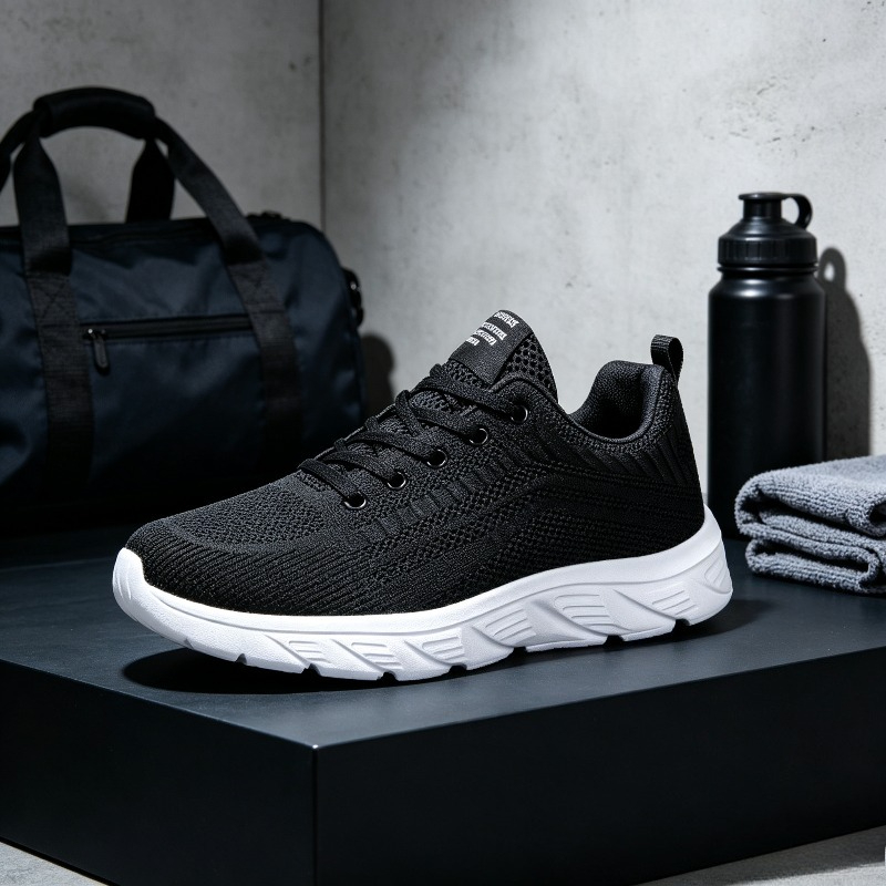 通気性のあるニット素材のスニーカー。白、厚底、シューレース付 - Running Shoes Men のレビューと価格